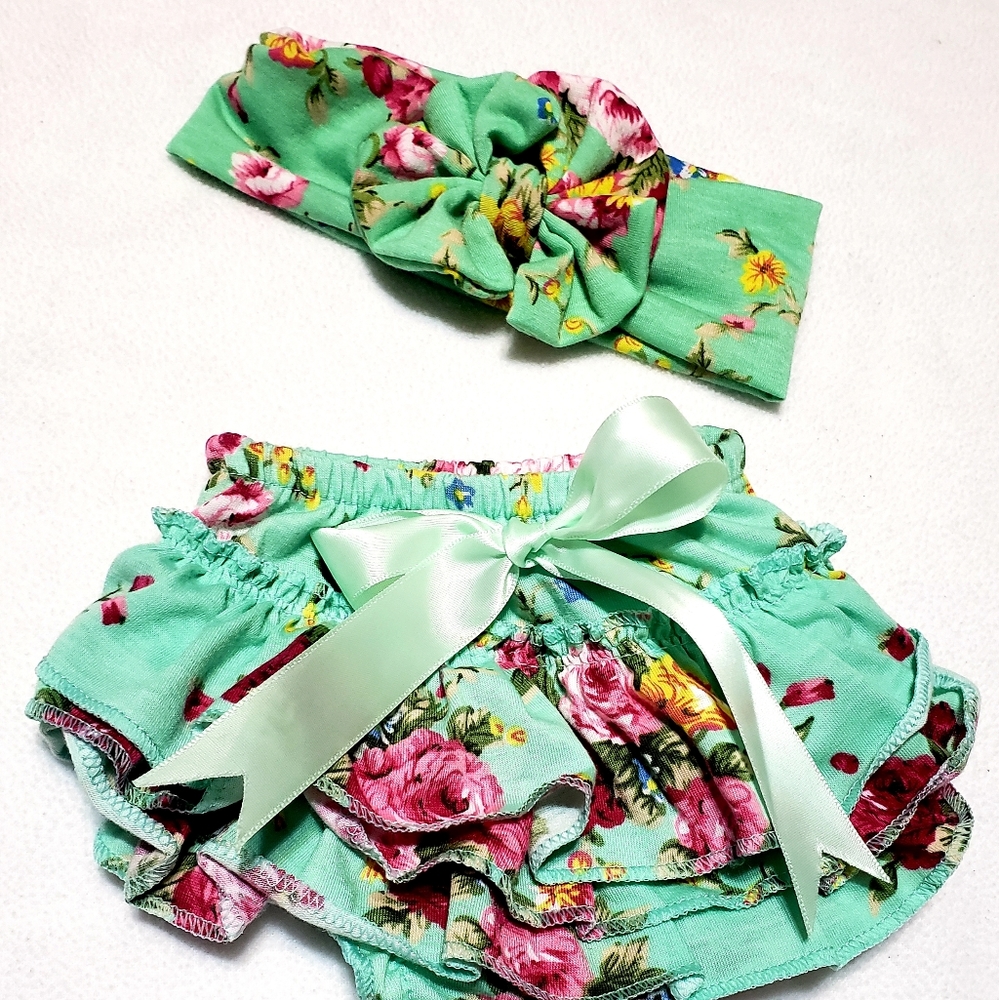 Mint Floral Bloomers and Headband